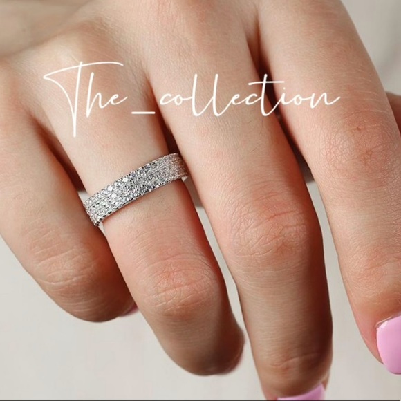 PAVE DIAMOND BAND IN STERLING SILVER - Picture 4 of 5